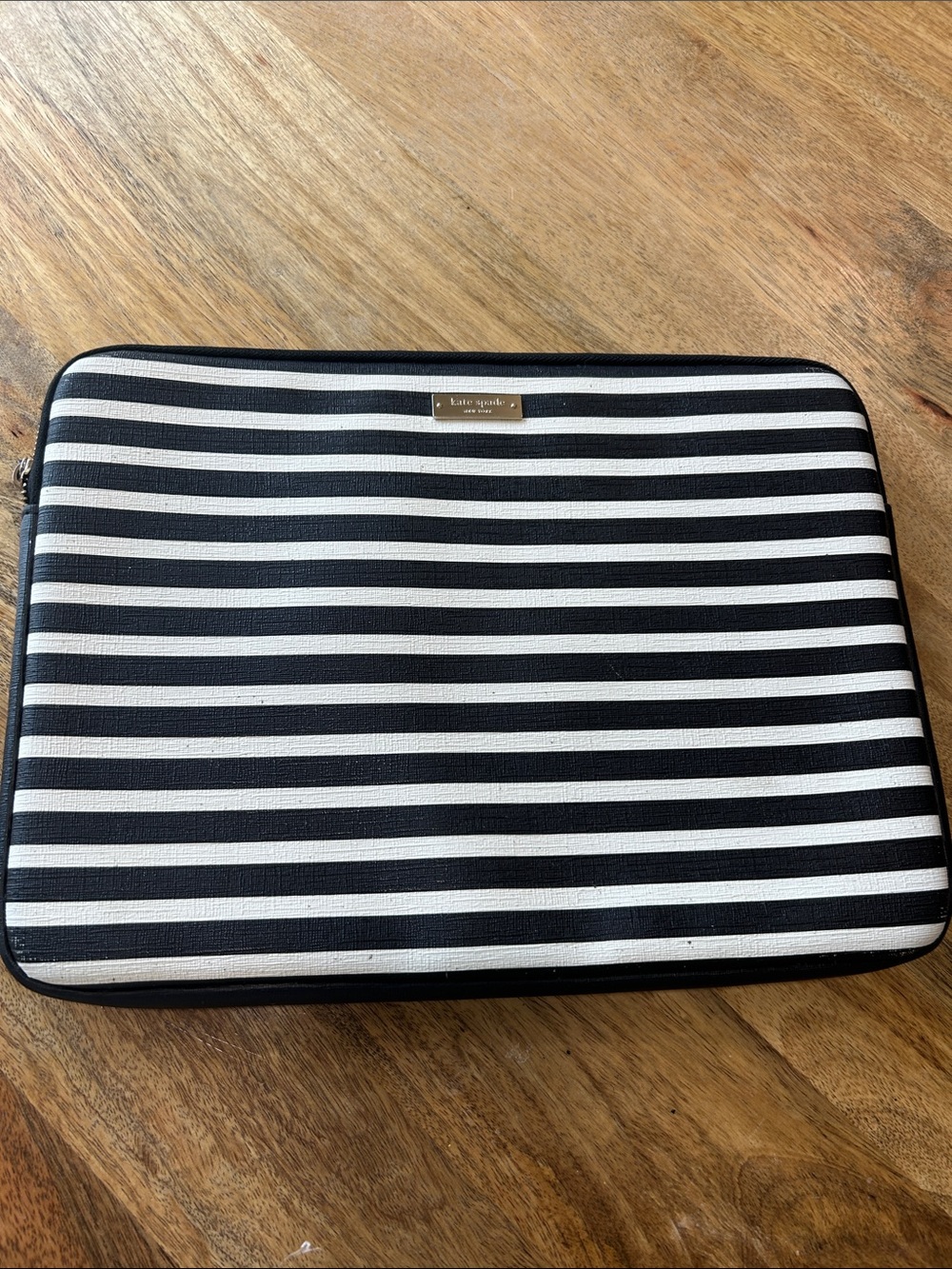 Kate Spade New York Black & White Striped Laptop Sleeve